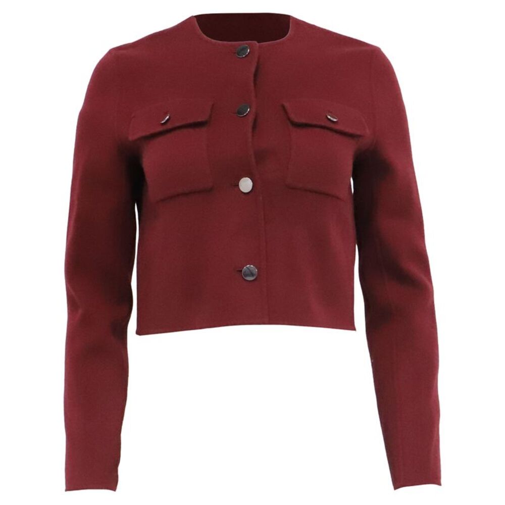 Theory Pocket Cropped Cardigan in Burgundy Wool